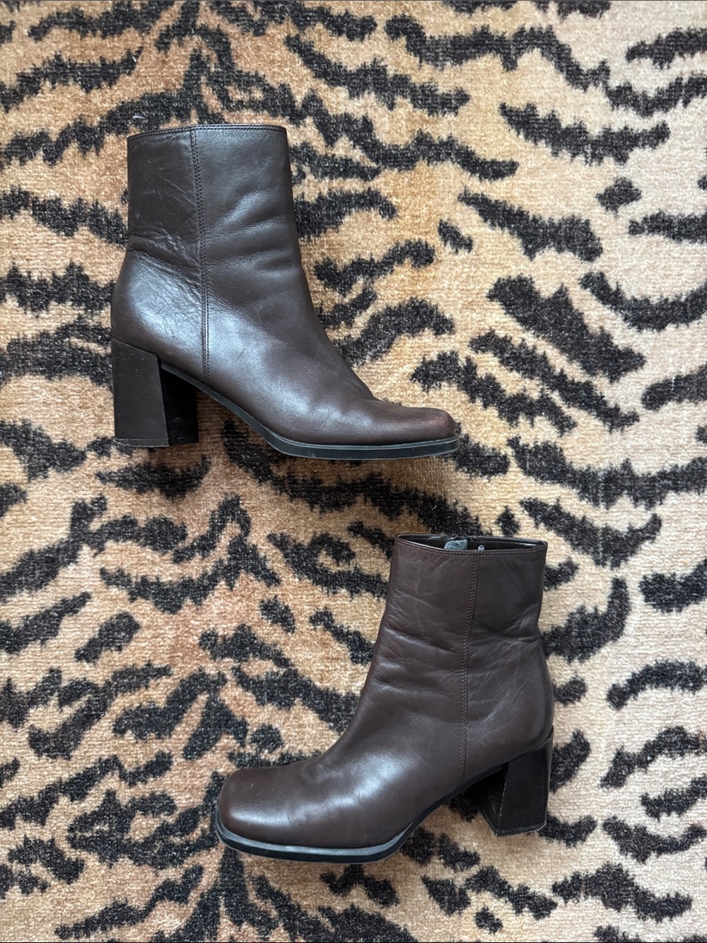 Blair Dark Brown Leather Block Heel Ankle Boots